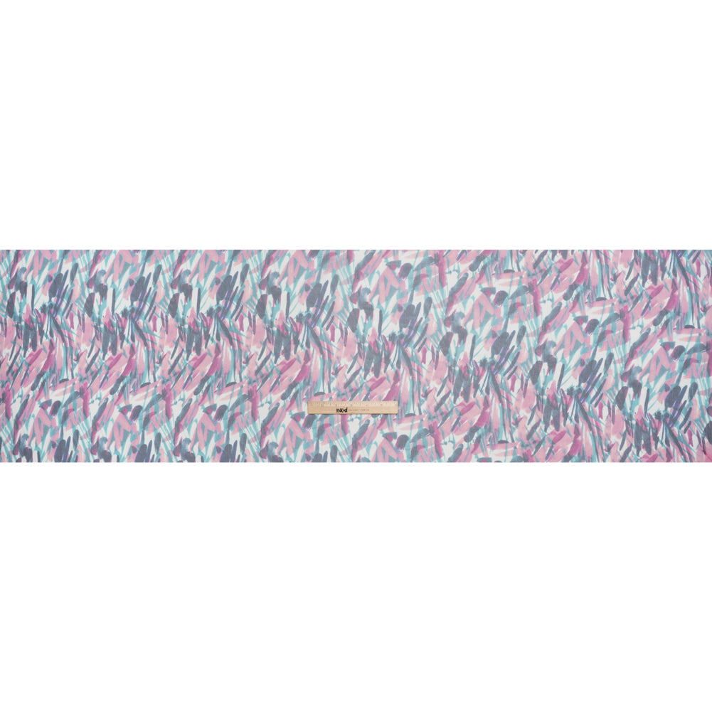 Crinkled Silk Chiffon Print - Pink, Navy, and Teal Abstract - Deadstock - Full Crinkled Silk Chiffon Print - Pink, Navy, and Teal Abstract - Deadstock - Full