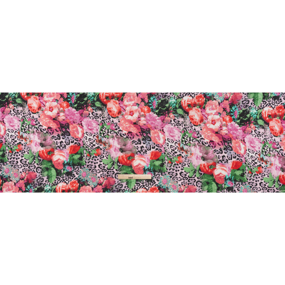 China Silk/Habotai Print - Pink, Green and Black Flowers and Leopard Spots - Deadstock China Silk/Habotai Print - Pink, Green and Black Flowers and Leopard Spots - Deadstock