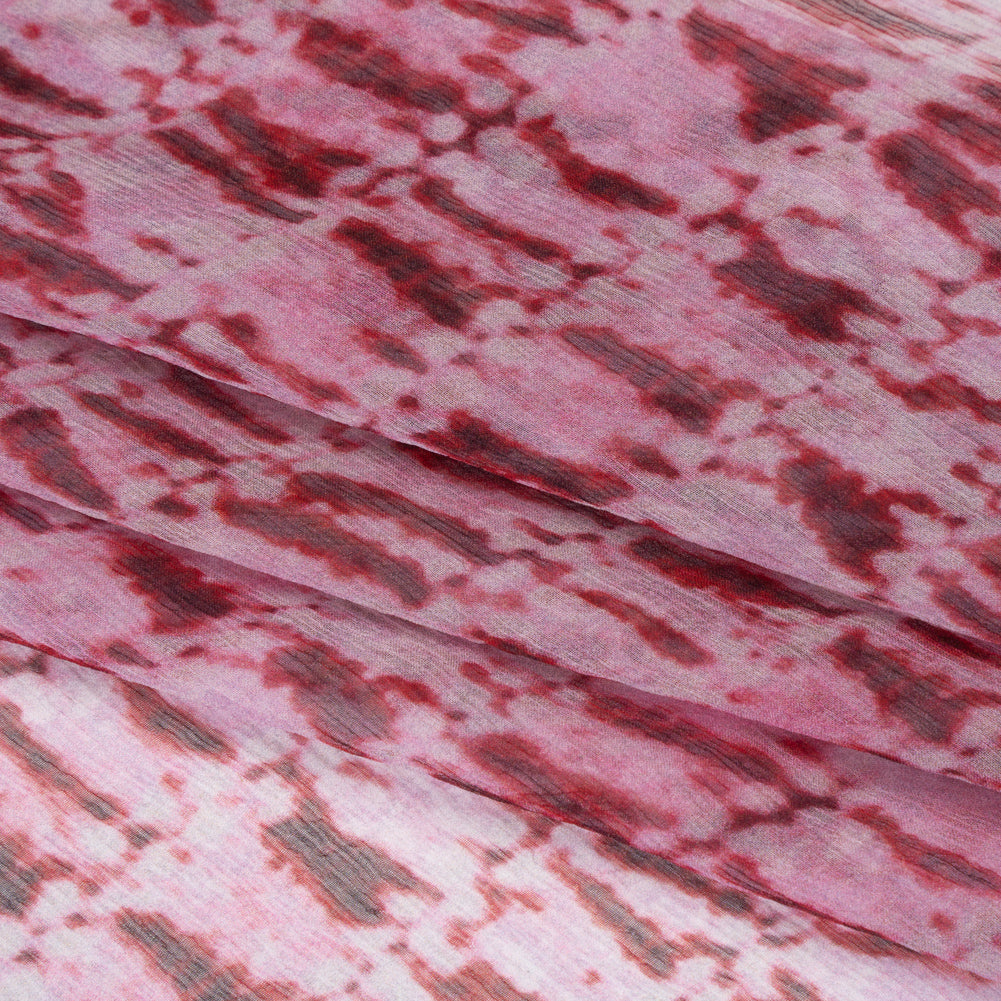 Crinkled Silk Chiffon Print - Red and Pink Tie Dye Stripes - Deadstock Crinkled Silk Chiffon Print - Red and Pink Tie Dye Stripes - Deadstock