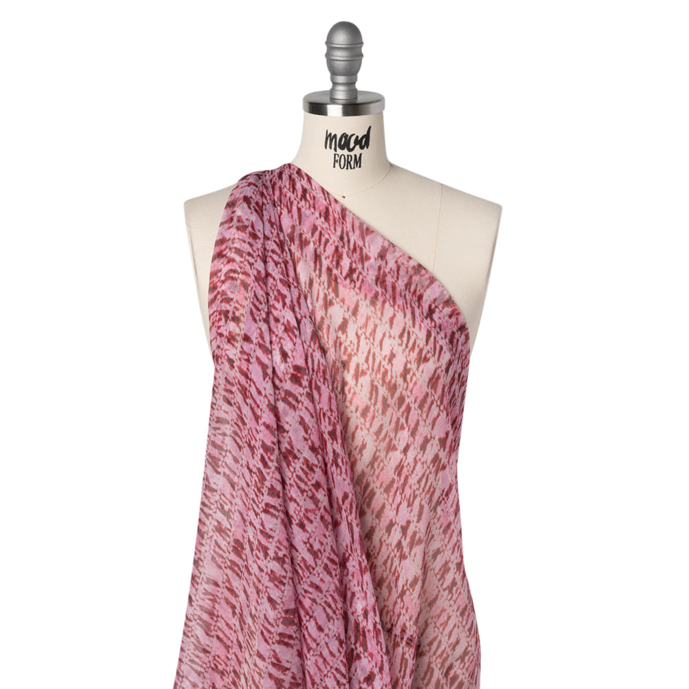 Crinkled Silk Chiffon Print - Red and Pink Tie Dye Stripes - Deadstock Crinkled Silk Chiffon Print - Red and Pink Tie Dye Stripes - Deadstock