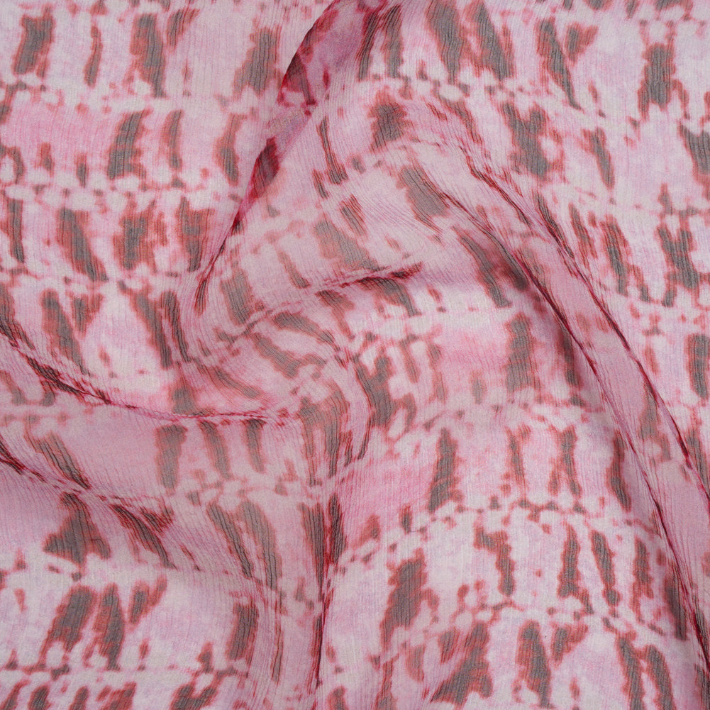 Crinkled Silk Chiffon Print - Red and Pink Tie Dye Stripes - Deadstock Crinkled Silk Chiffon Print - Red and Pink Tie Dye Stripes - Deadstock