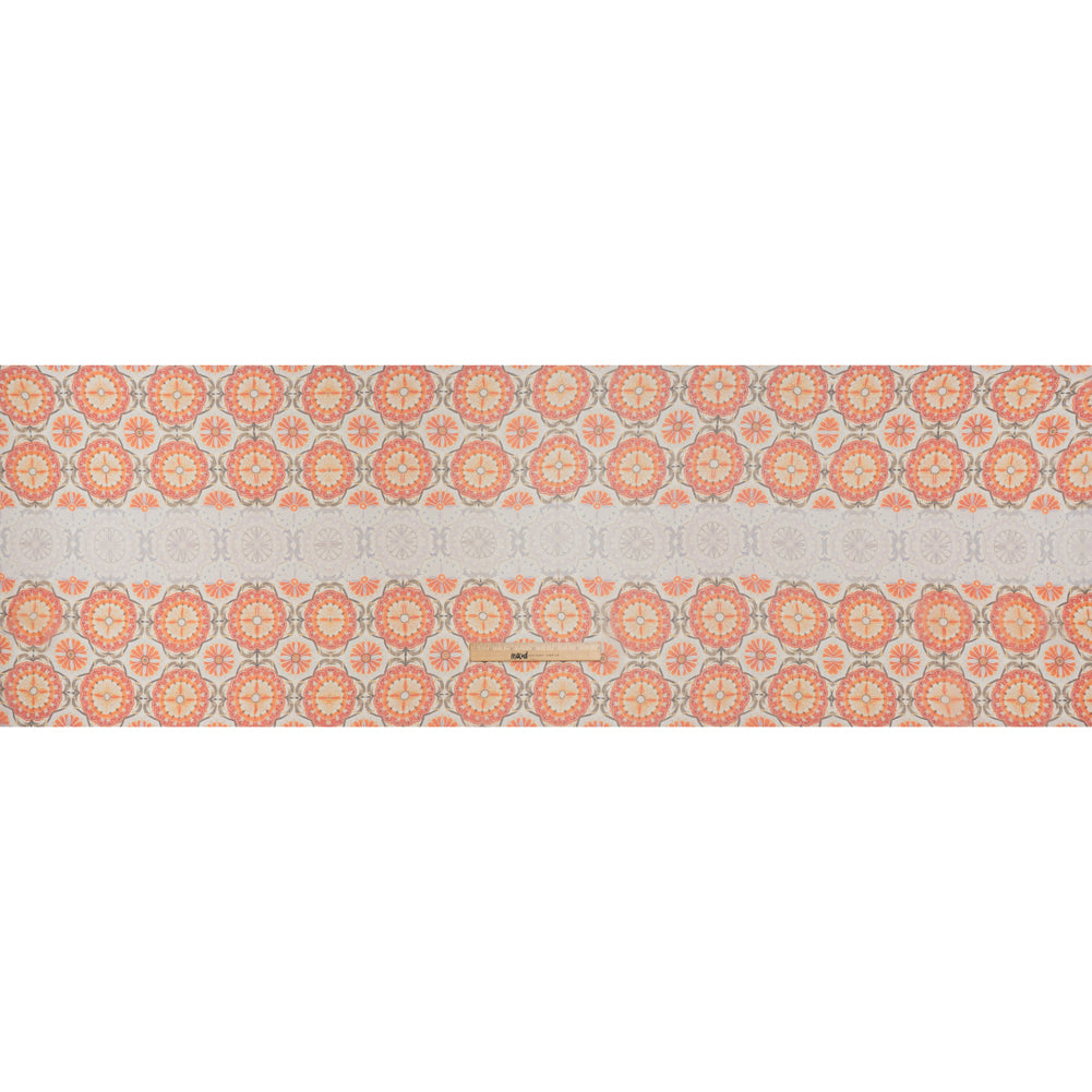Crinkled Silk Chiffon Print - Orange, Red and Pale Lilac Floral Stripes - Deadstock Crinkled Silk Chiffon Print - Orange, Red and Pale Lilac Floral Stripes - Deadstock