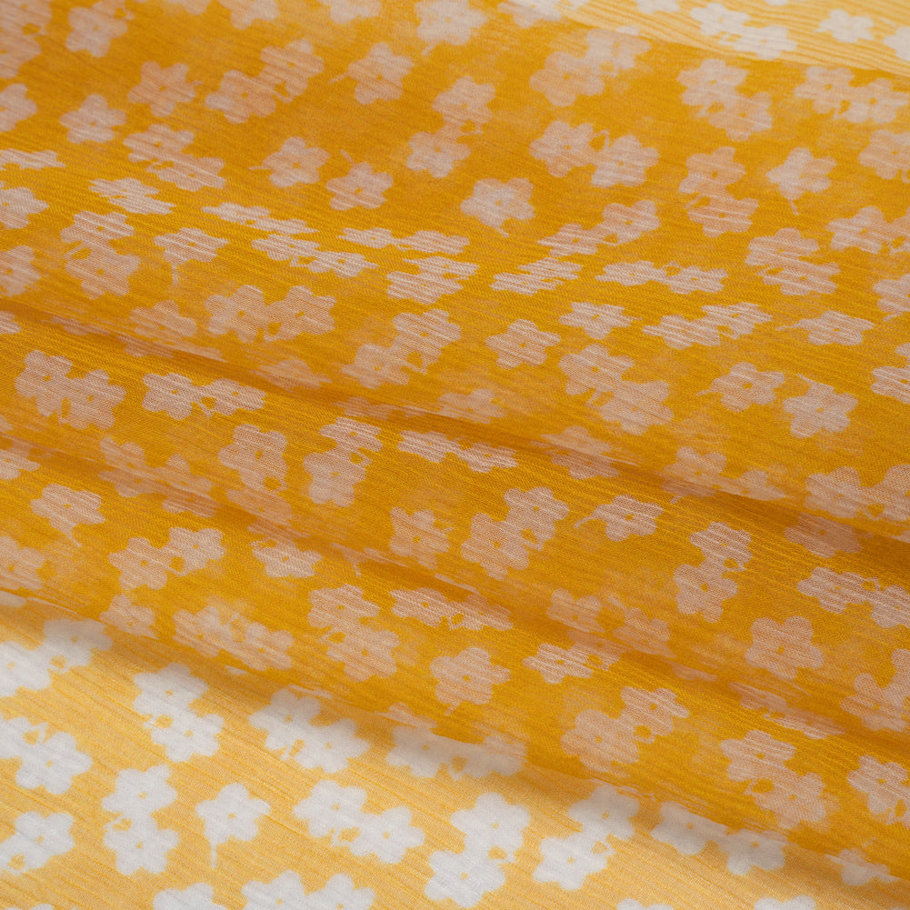 Crinkled Silk Chiffon Print - Golden Yellow and White Daisy Ditsy - Deadstock Crinkled Silk Chiffon Print - Golden Yellow and White Daisy Ditsy - Deadstock