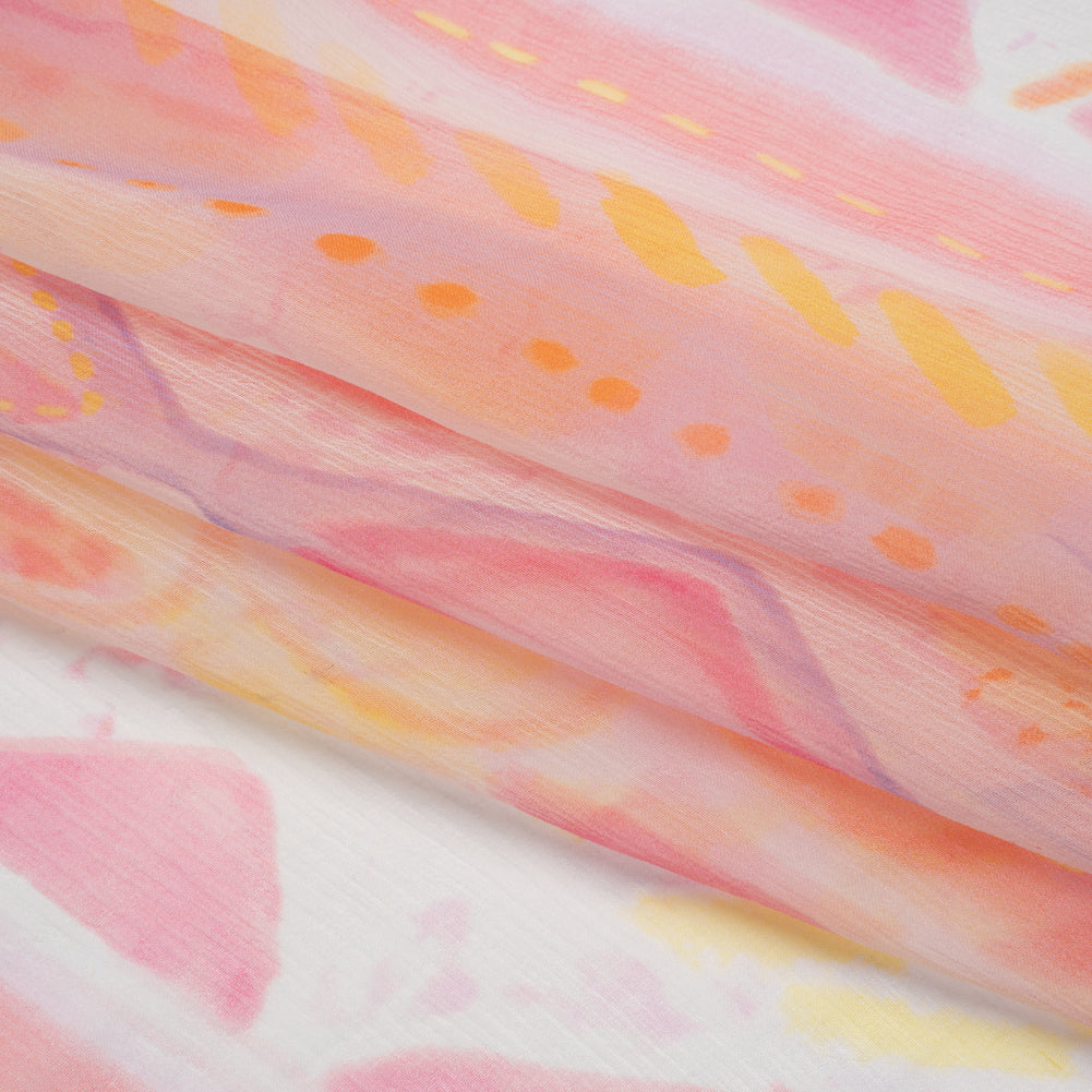Crinkled Silk Chiffon Print - Pink, Pale Purple and Yellow Painterly Geometric Stripes - Deadstock Crinkled Silk Chiffon Print - Pink, Pale Purple and Yellow Painterly Geometric Stripes - Deadstock