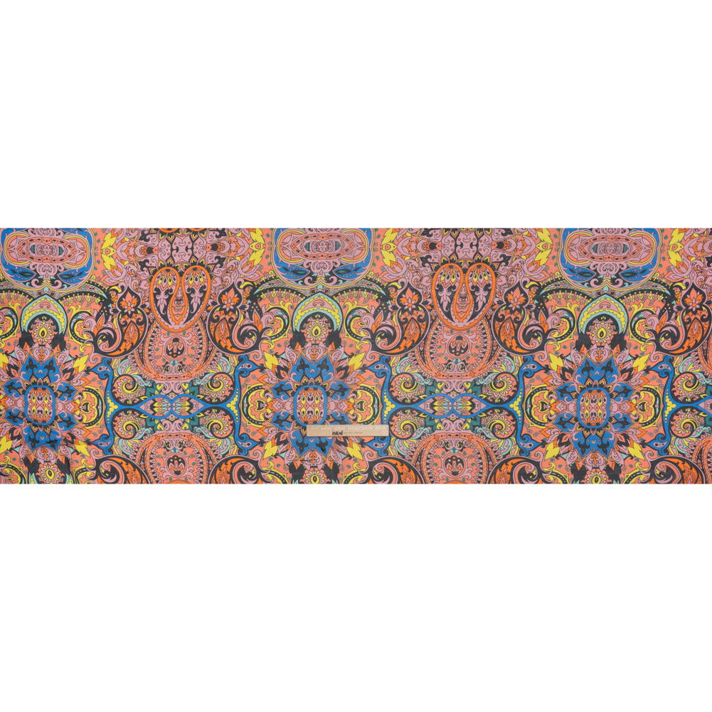 China Silk/Habotai Print - Orange, Pink and Blue Paisley Circus - Deadstock China Silk/Habotai Print - Orange, Pink and Blue Paisley Circus - Deadstock