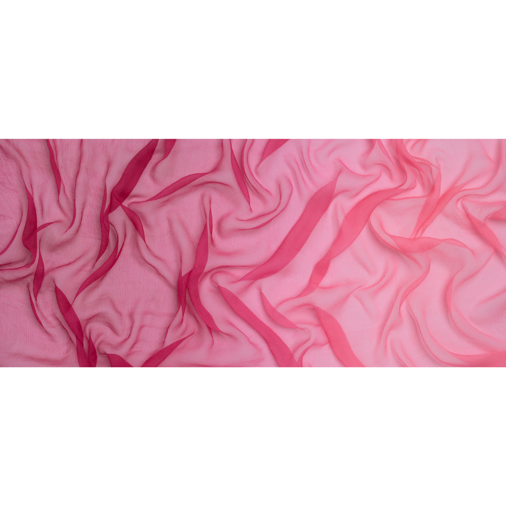 Crinkled Silk Chiffon - Dark Magenta to Bubblegum Pink Ombre - Deadstock - Full Crinkled Silk Chiffon - Dark Magenta to Bubblegum Pink Ombre - Deadstock - Full
