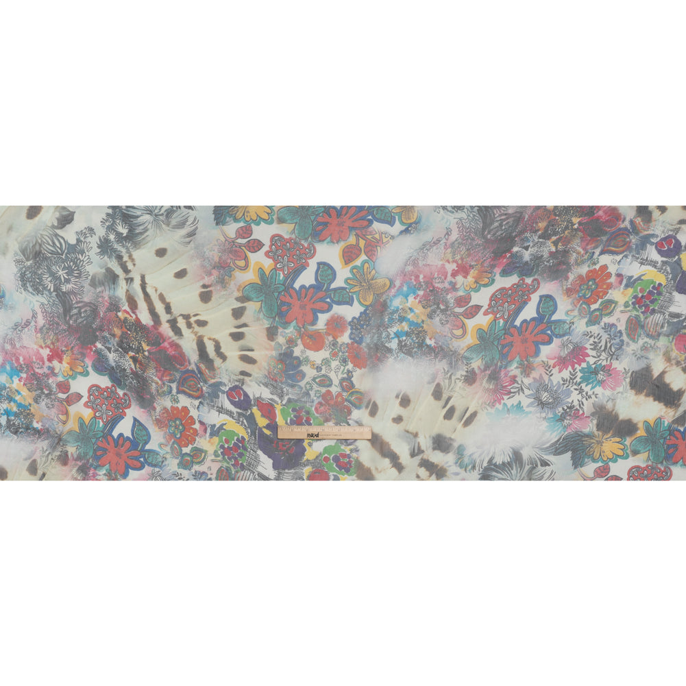Crinkled Silk Chiffon Print - White, Pink and Yellow Floral - Deadstock Crinkled Silk Chiffon Print - White, Pink and Yellow Floral - Deadstock