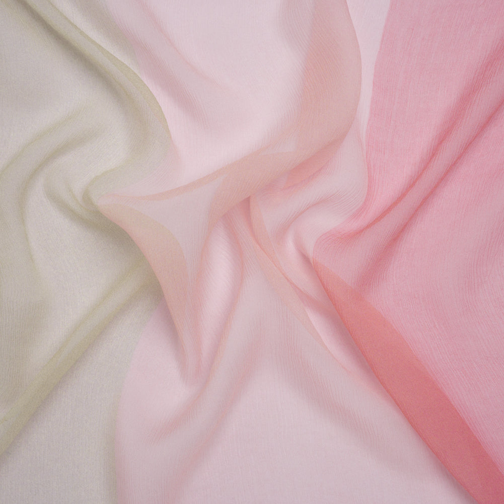 Crinkled Silk Chiffon Print - Sage Green, Pale Pink and Magenta Wide Stripes - Deadstock Crinkled Silk Chiffon Print - Sage Green, Pale Pink and Magenta Wide Stripes - Deadstock