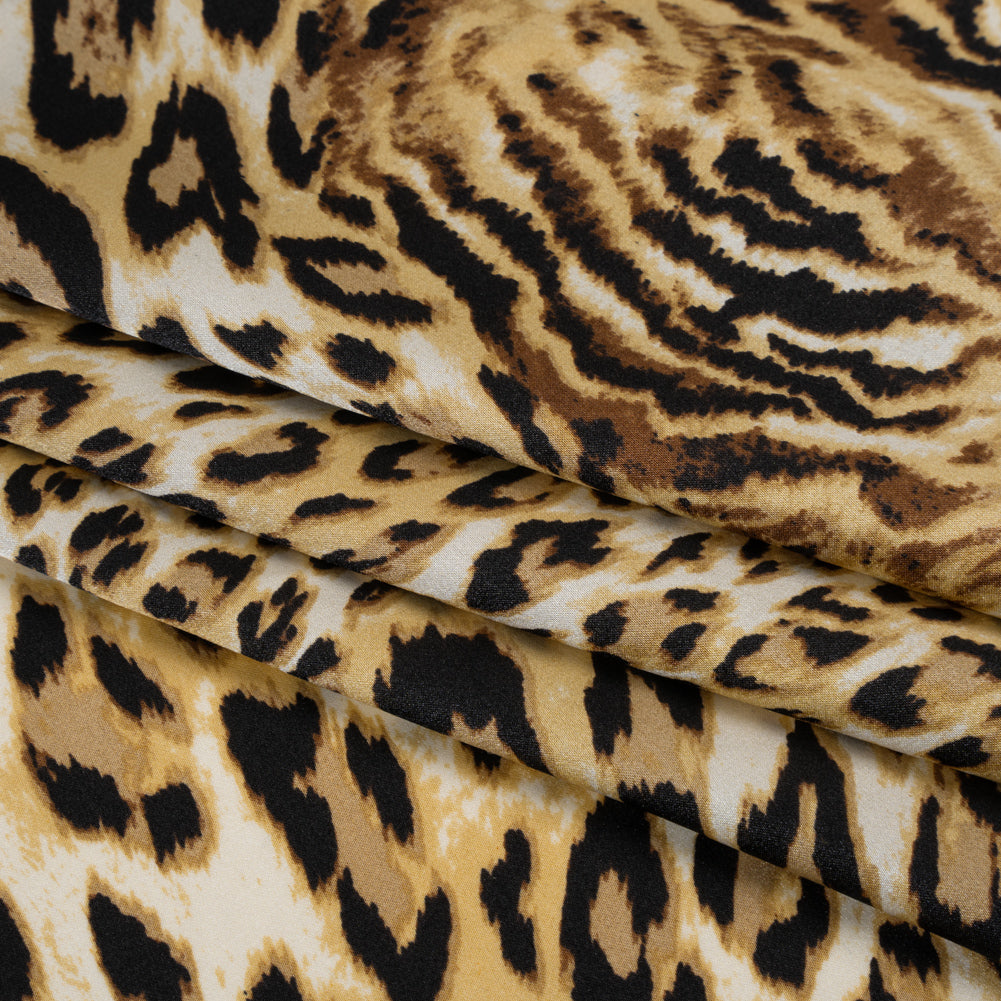 Silk Charmeuse Print - Beige, Brown and Black Leopard Spots - Deadstock Silk Charmeuse Print - Beige, Brown and Black Leopard Spots - Deadstock