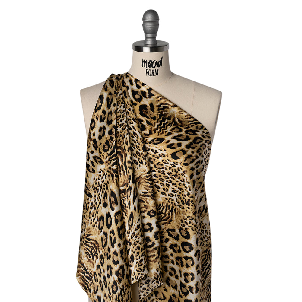 Silk Charmeuse Print - Beige, Brown and Black Leopard Spots - Deadstock Silk Charmeuse Print - Beige, Brown and Black Leopard Spots - Deadstock