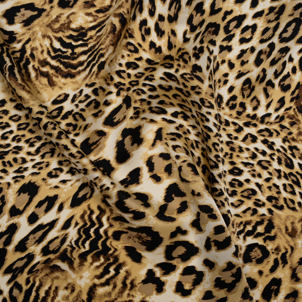 Silk Charmeuse Print - Beige, Brown and Black Leopard Spots - Deadstock Silk Charmeuse Print - Beige, Brown and Black Leopard Spots - Deadstock