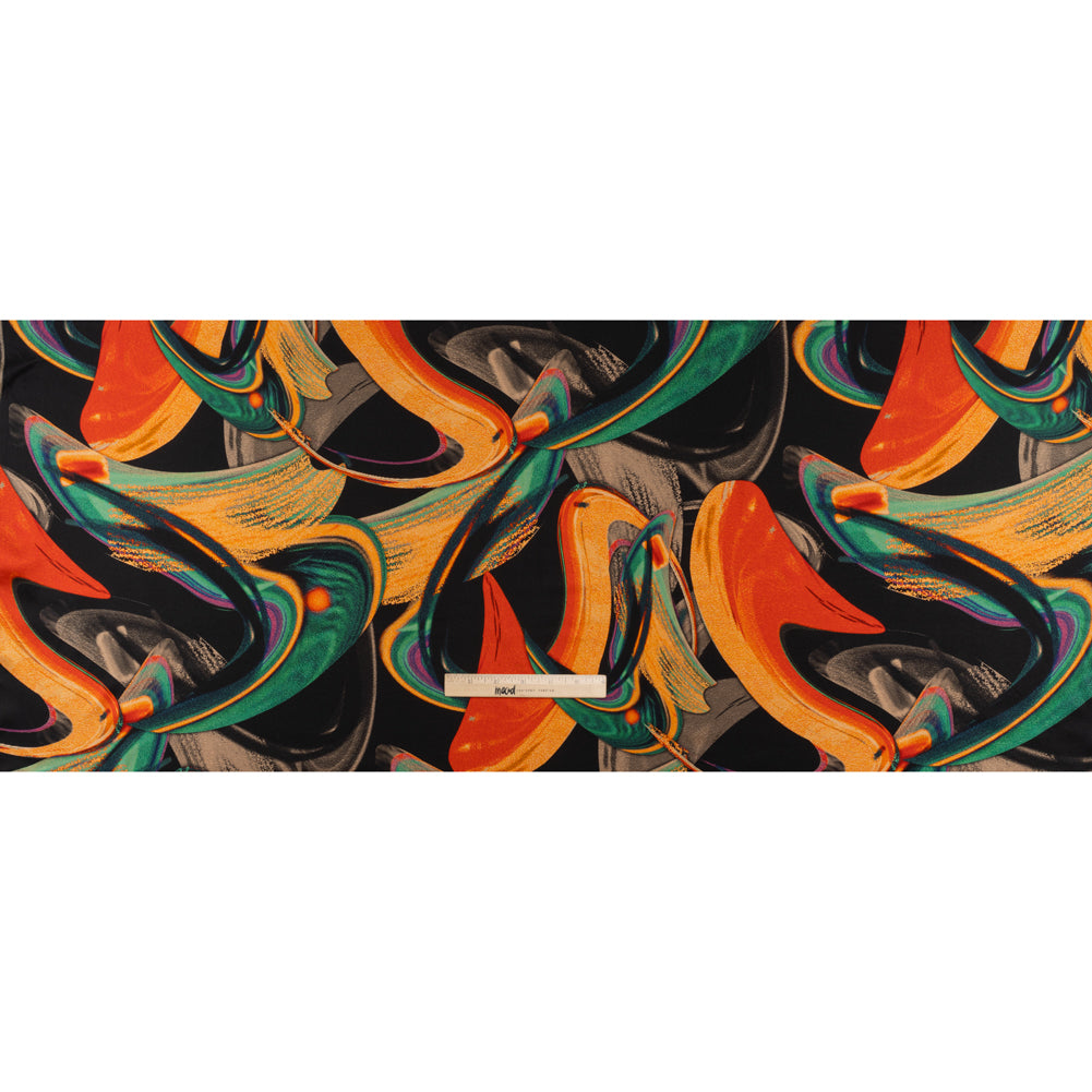 Stretch Silk Charmeuse Print - Black, Green and Orange Celestial Swooshes - Deadstock Stretch Silk Charmeuse Print - Black, Green and Orange Celestial Swooshes - Deadstock
