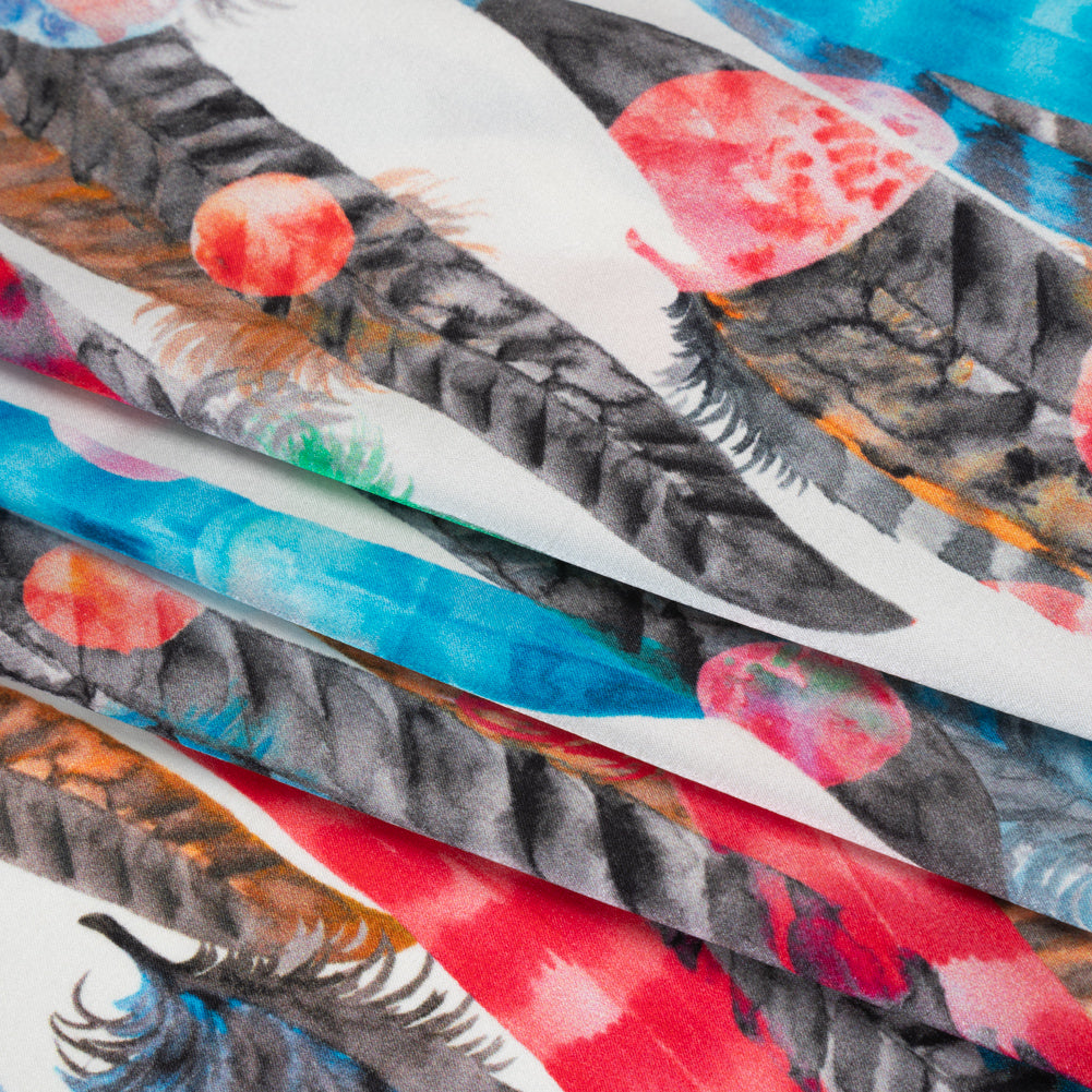 Stretch Silk Charmeuse Print - Pink, Blue and Gray Watercolor Feathers and Spots - Deadstock Stretch Silk Charmeuse Print - Pink, Blue and Gray Watercolor Feathers and Spots - Deadstock