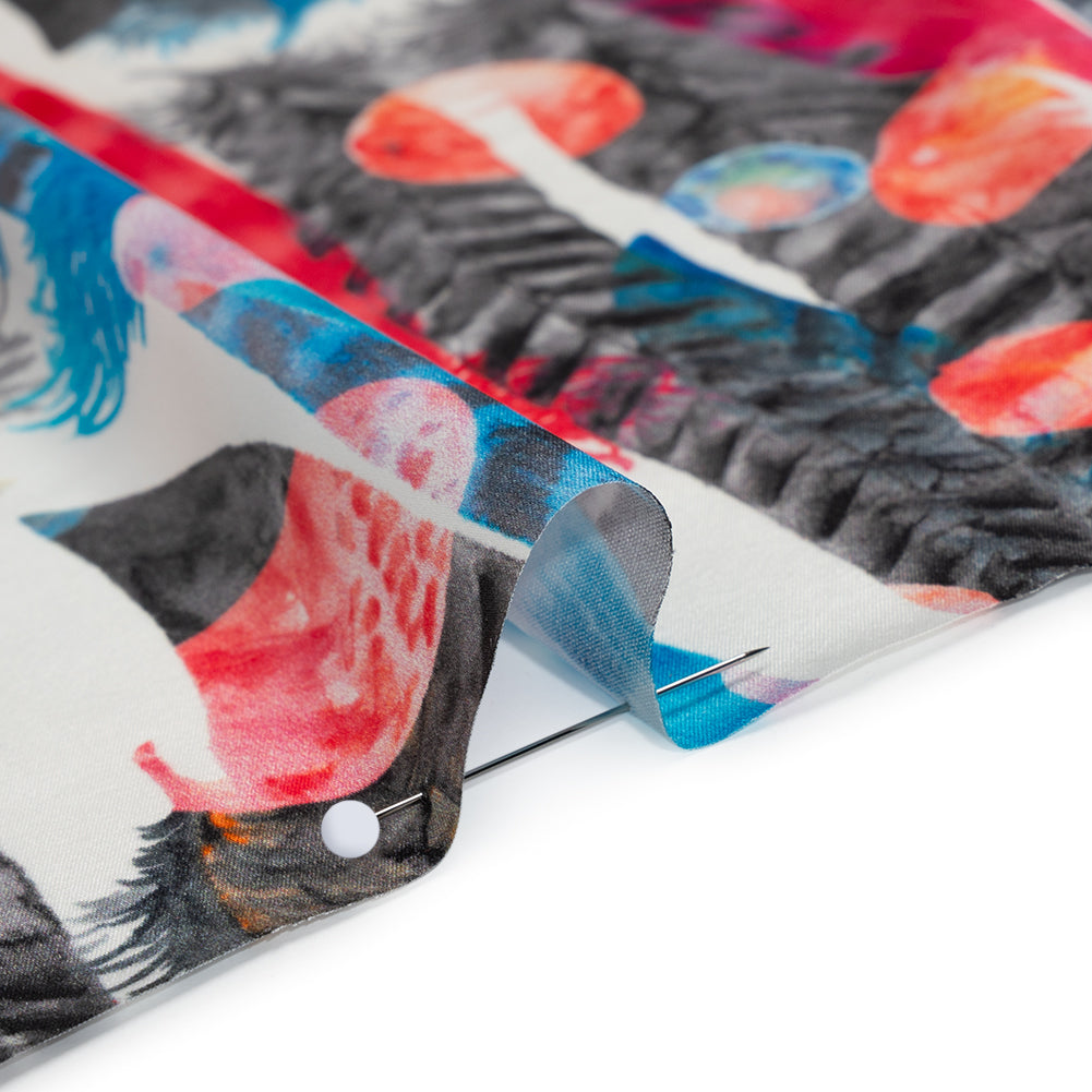 Stretch Silk Charmeuse Print - Pink, Blue and Gray Watercolor Feathers and Spots - Deadstock Stretch Silk Charmeuse Print - Pink, Blue and Gray Watercolor Feathers and Spots - Deadstock