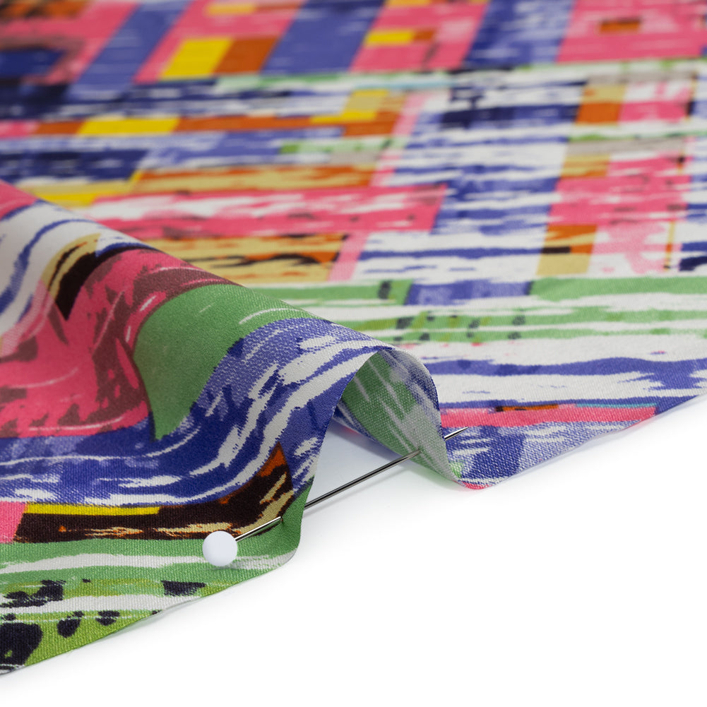Stretch Silk Charmeuse Print - Pink, Purple and Green Blocks and Brush Strokes - Deadstock Stretch Silk Charmeuse Print - Pink, Purple and Green Blocks and Brush Strokes - Deadstock