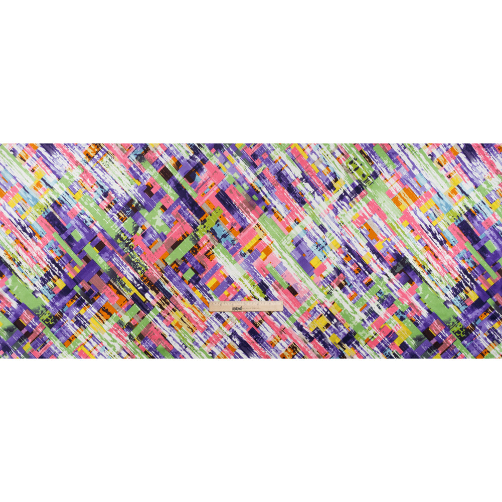 Stretch Silk Charmeuse Print - Pink, Purple and Green Blocks and Brush Strokes - Deadstock Stretch Silk Charmeuse Print - Pink, Purple and Green Blocks and Brush Strokes - Deadstock