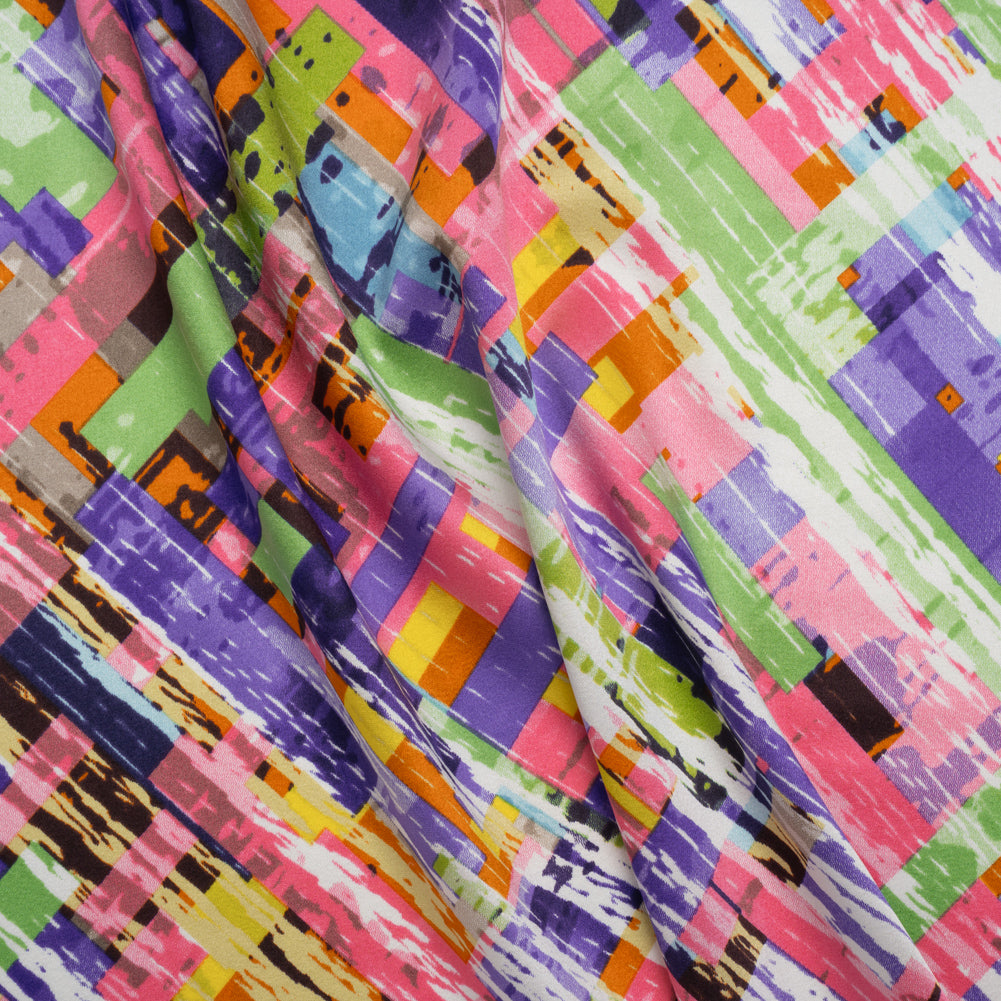 Stretch Silk Charmeuse Print - Pink, Purple and Green Blocks and Brush Strokes - Deadstock Stretch Silk Charmeuse Print - Pink, Purple and Green Blocks and Brush Strokes - Deadstock