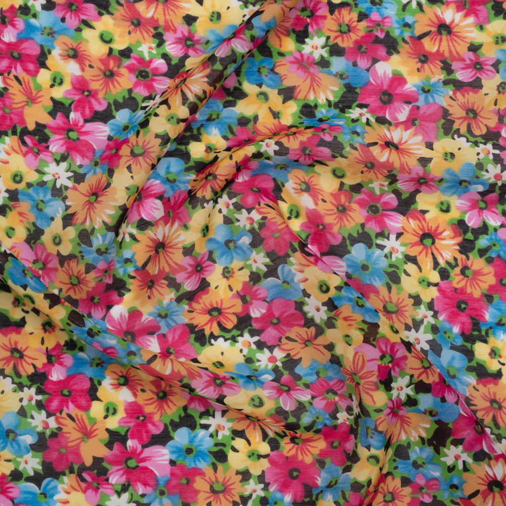 Silk and Cotton Voile Print - Pink, Yellow and Blue Floral - Deadstock Silk and Cotton Voile Print - Pink, Yellow and Blue Floral - Deadstock