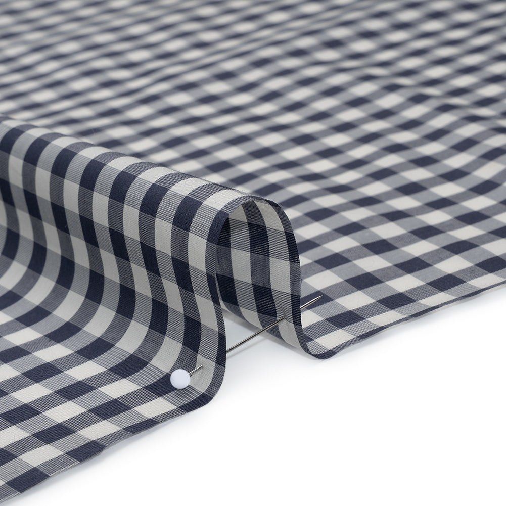 Silk and Cotton Voile - Dark Blue and White Gingham - Deadstock Silk and Cotton Voile - Dark Blue and White Gingham - Deadstock