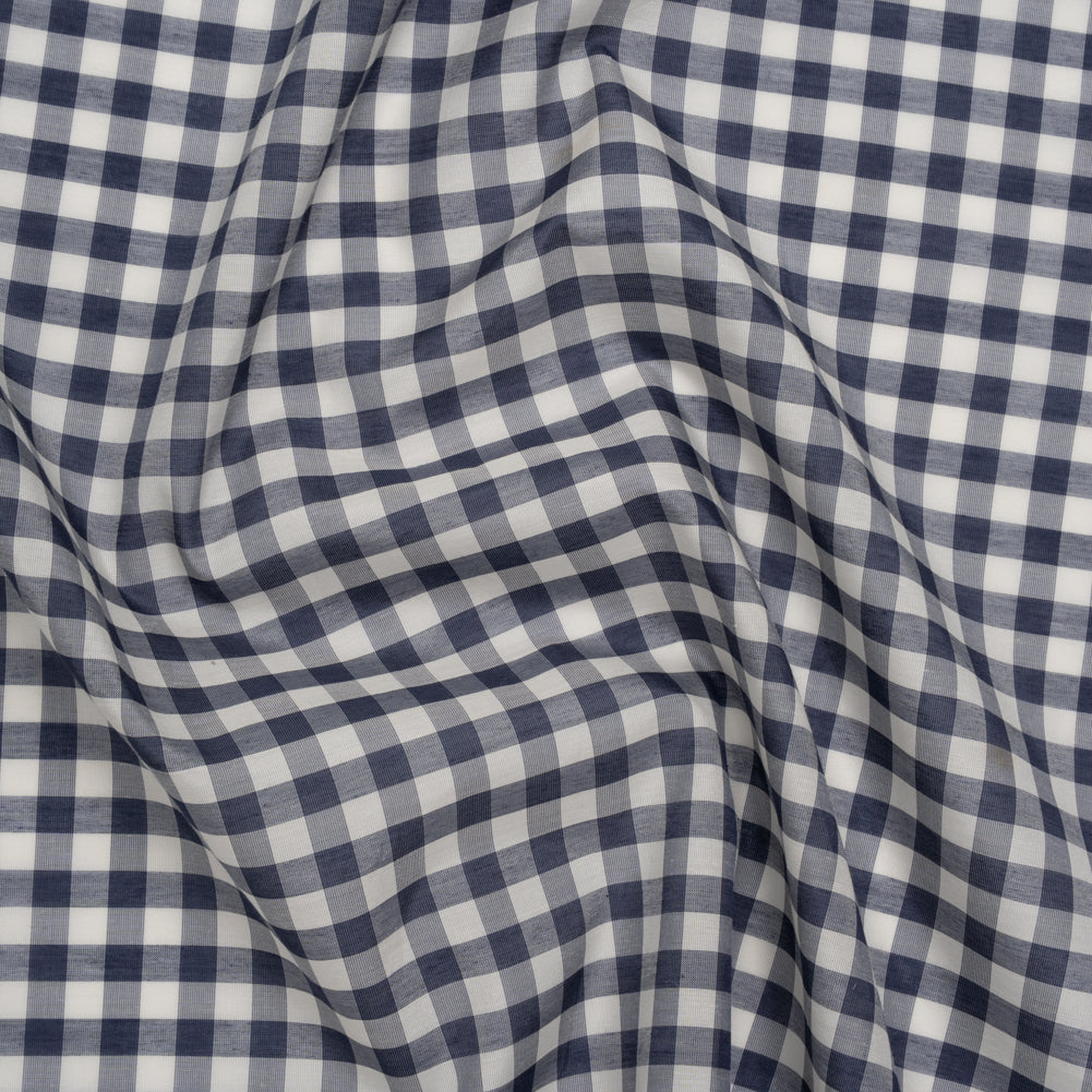 Silk and Cotton Voile - Dark Blue and White Gingham - Deadstock Silk and Cotton Voile - Dark Blue and White Gingham - Deadstock