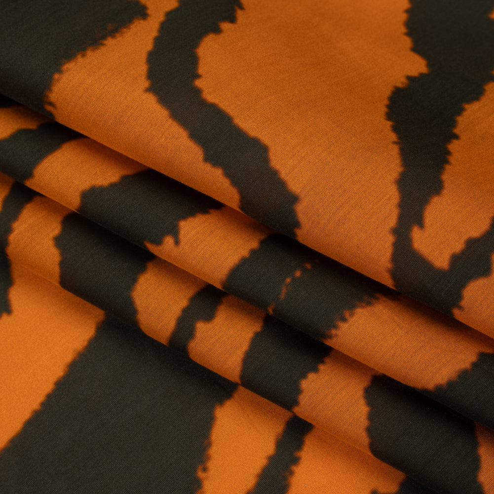 Silk and Cotton Voile Print - Orange and Dark Brown Big Tiger Stripes - Deadstock Silk and Cotton Voile Print - Orange and Dark Brown Big Tiger Stripes - Deadstock