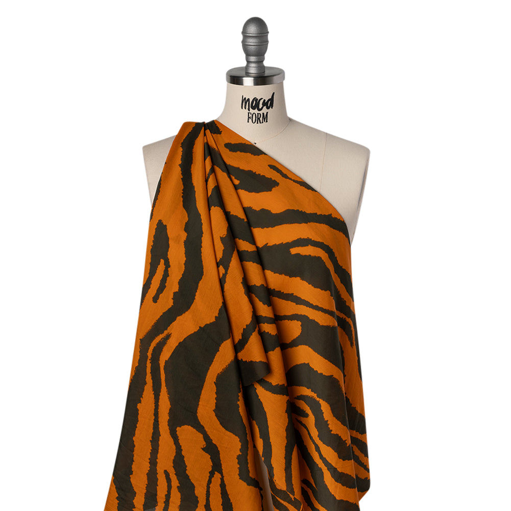 Silk and Cotton Voile Print - Orange and Dark Brown Big Tiger Stripes - Deadstock Silk and Cotton Voile Print - Orange and Dark Brown Big Tiger Stripes - Deadstock