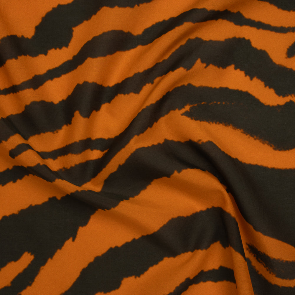 Silk and Cotton Voile Print - Orange and Dark Brown Big Tiger Stripes - Deadstock Silk and Cotton Voile Print - Orange and Dark Brown Big Tiger Stripes - Deadstock