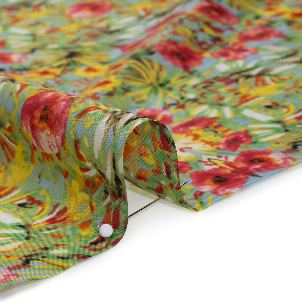 Silk and Cotton Voile Print - Bright Pink, Yellow and Light Blue Tropical Flower Medallions - Deadstock Silk and Cotton Voile Print - Bright Pink, Yellow and Light Blue Tropical Flower Medallions - Deadstock
