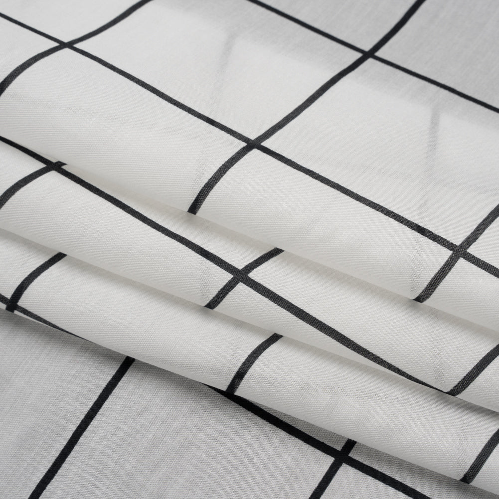 Silk and Cotton Voile Print - White and Black Windowpane Check - Deadstock Silk and Cotton Voile Print - White and Black Windowpane Check - Deadstock