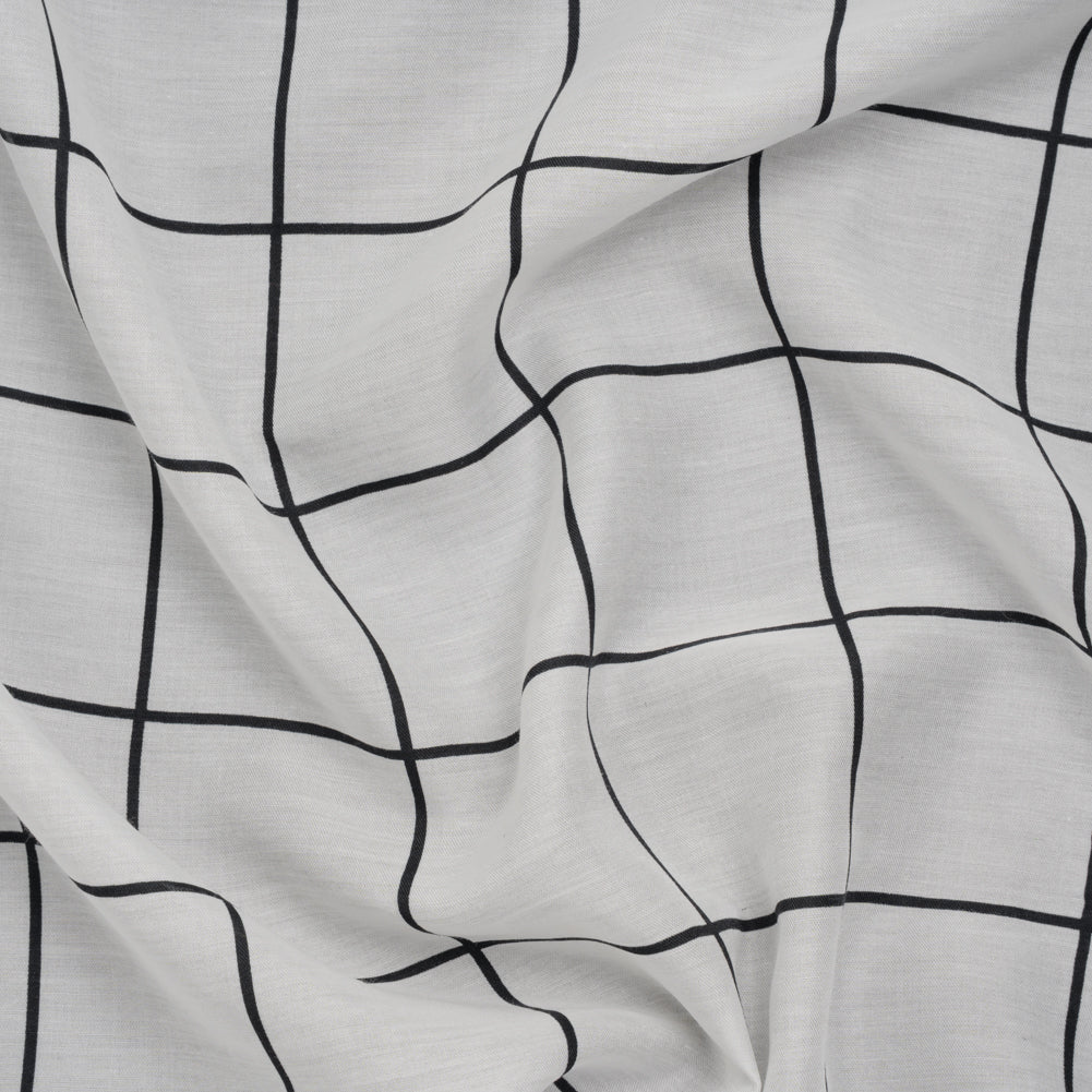Silk and Cotton Voile Print - White and Black Windowpane Check - Deadstock Silk and Cotton Voile Print - White and Black Windowpane Check - Deadstock