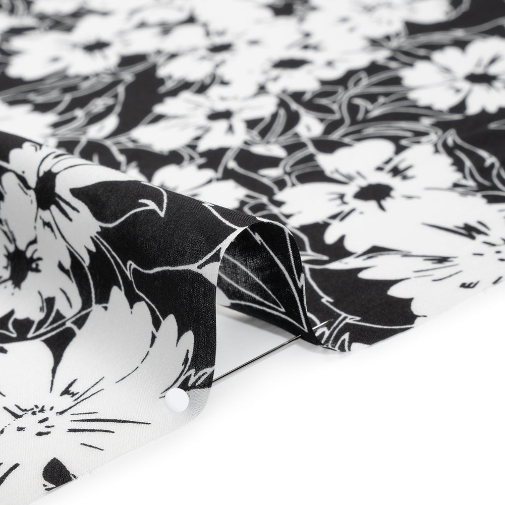 Silk and Cotton Voile Print - Black and White Florals - Deadstock Silk and Cotton Voile Print - Black and White Florals - Deadstock