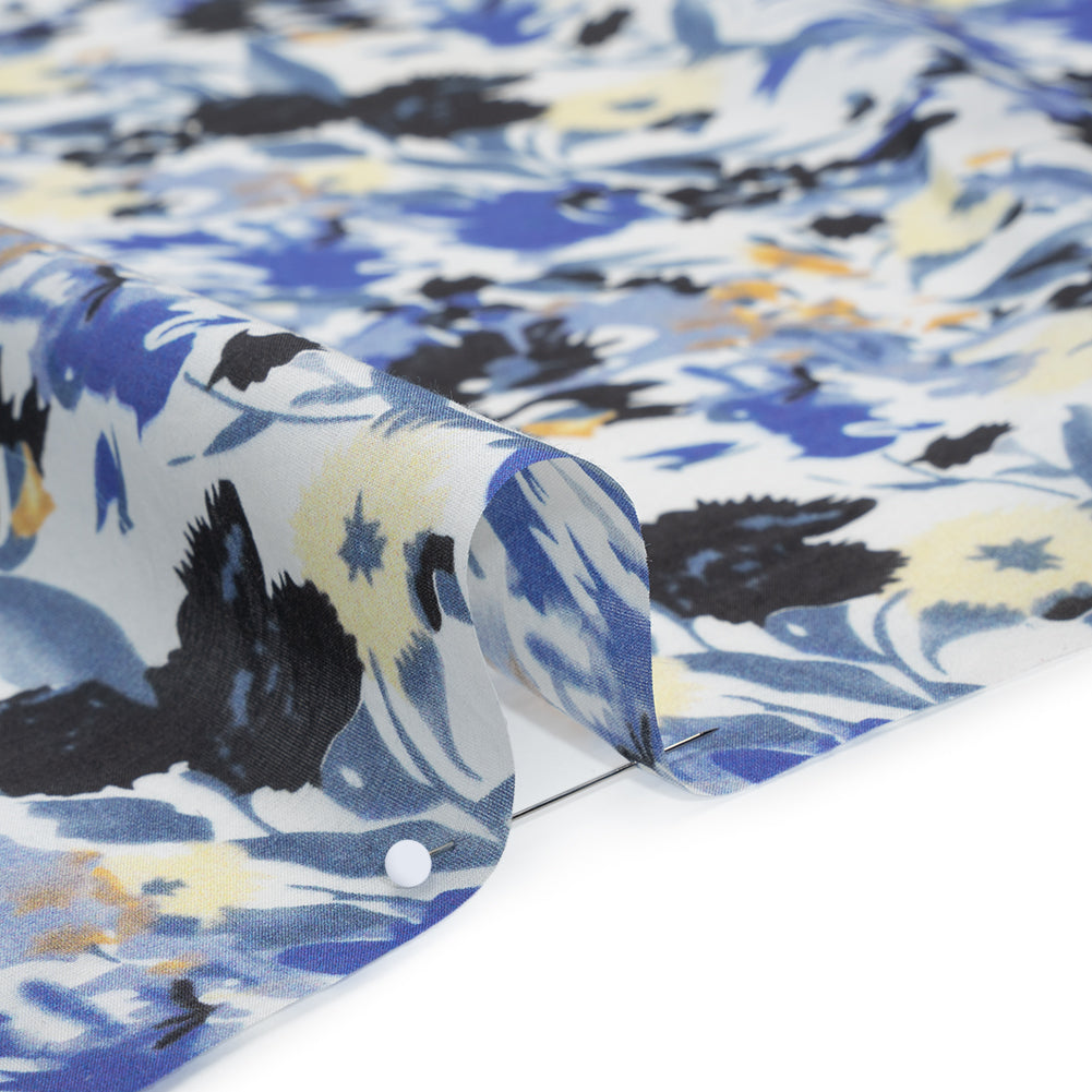 Silk and Cotton Voile Print - Blue, Yellow and White Floral - Deadstock Silk and Cotton Voile Print - Blue, Yellow and White Floral - Deadstock