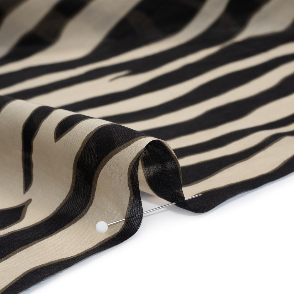 Silk and Cotton Voile - Beige, Dark Gray and Black Zebra Stripes - Deadstock - Detail Silk and Cotton Voile - Beige, Dark Gray and Black Zebra Stripes - Deadstock - Detail