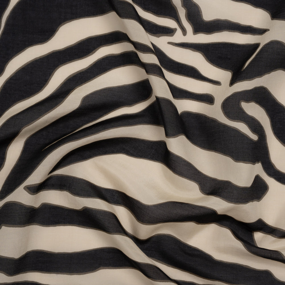 Silk and Cotton Voile - Beige, Dark Gray and Black Zebra Stripes - Deadstock Silk and Cotton Voile - Beige, Dark Gray and Black Zebra Stripes - Deadstock