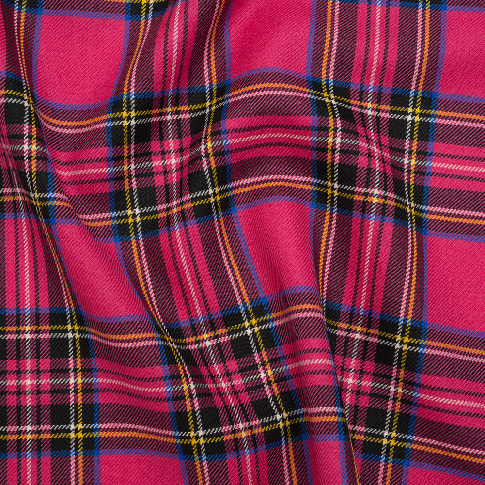 Virgin Wool Twill Made in Italy - Fuchsia Pink, Blue and Yellow Plaid Virgin Wool Twill Made in Italy - Fuchsia Pink, Blue and Yellow Plaid