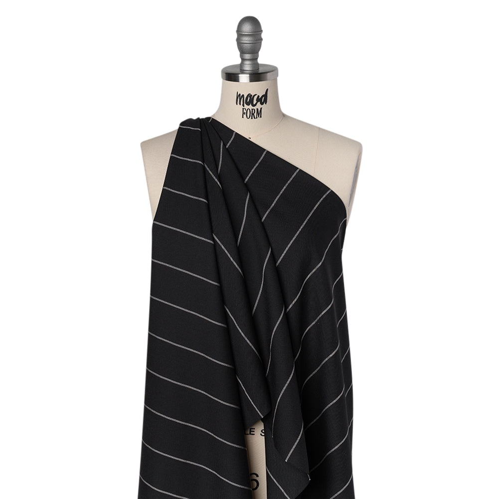 Virgin Wool Blend Suiting Made in Italy - Black and White Chalk Stripes Virgin Wool Blend Suiting Made in Italy - Black and White Chalk Stripes