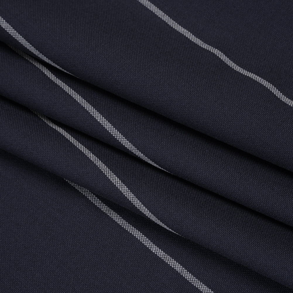 Virgin Wool Blend Suiting Made in Italy - Navy Blue and White Chalk Stripes Virgin Wool Blend Suiting Made in Italy - Navy Blue and White Chalk Stripes