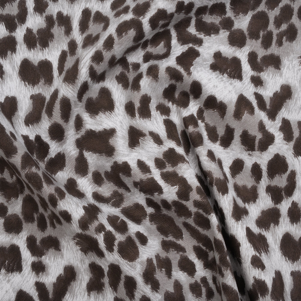 Stretch Cotton Twill - Dark Brown and Gray Leopard Fur - Designer Deadstock Stretch Cotton Twill - Dark Brown and Gray Leopard Fur - Designer Deadstock