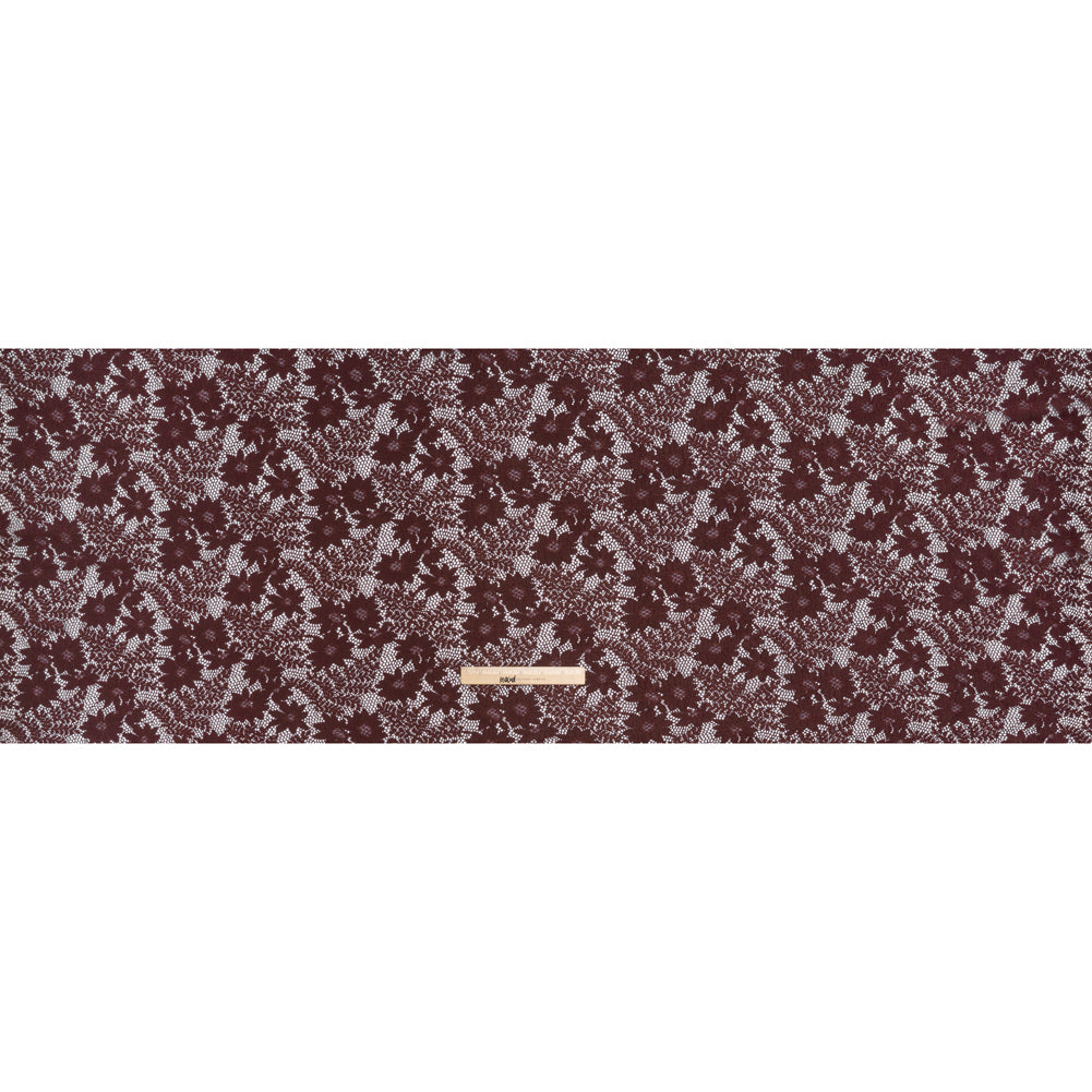Nylon Re-Embroidered Stretch Lace - Chocolate Brown Flowers and Little Leaves - Designer Deadstock Nylon Re-Embroidered Stretch Lace - Chocolate Brown Flowers and Little Leaves - Designer Deadstock