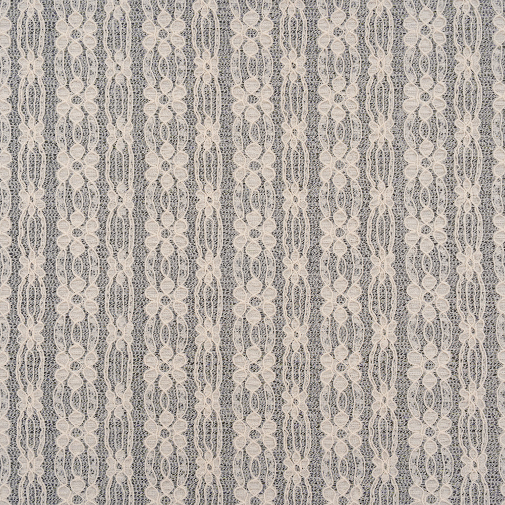 Crinkled Stretch Corded Lace - Gardenia Floral Stripes - Designer Deadstock Crinkled Stretch Corded Lace - Gardenia Floral Stripes - Designer Deadstock