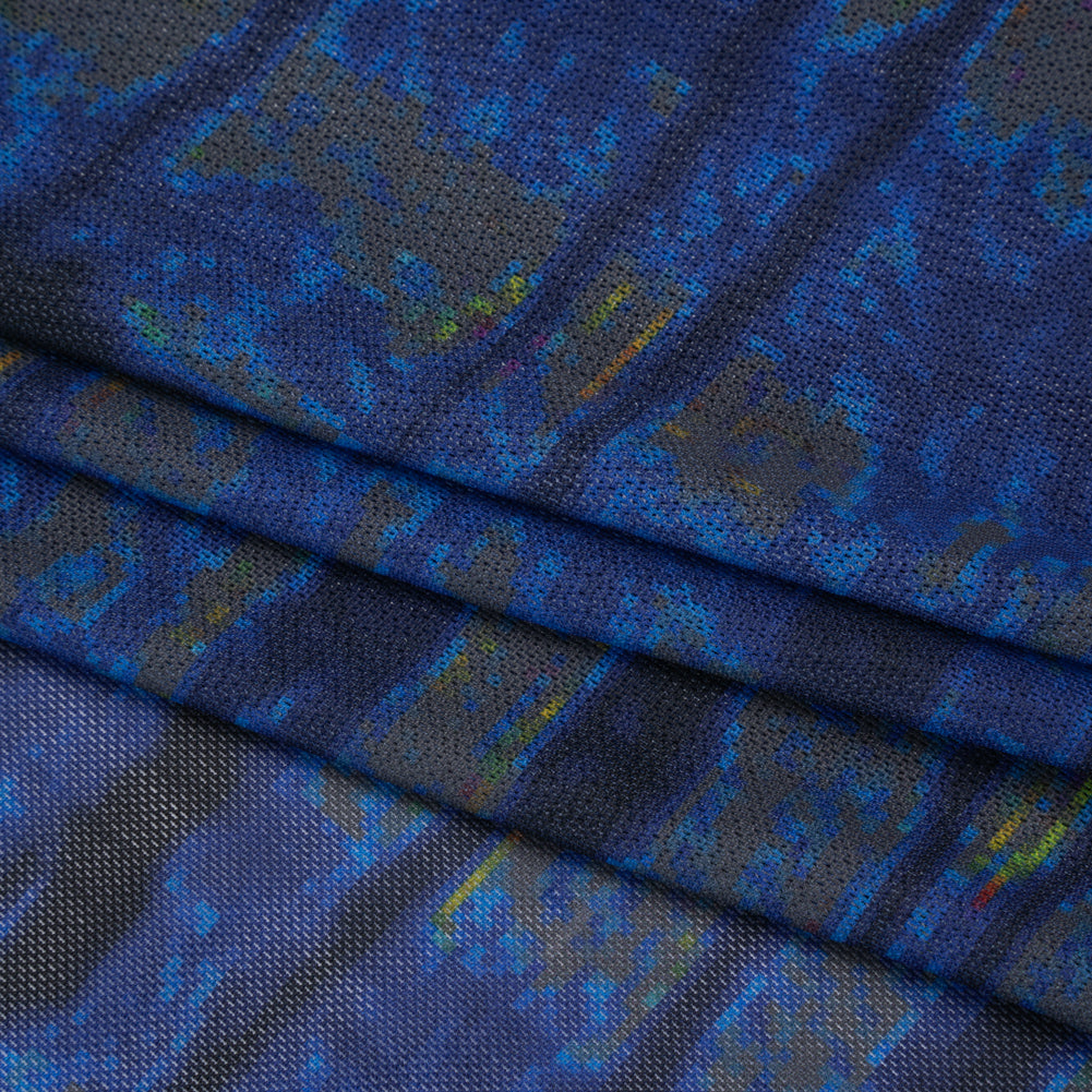 Polyester Stretch Mesh - Electric Blue, Olive and Black Abstract Plaid - Designer Deadstock Polyester Stretch Mesh - Electric Blue, Olive and Black Abstract Plaid - Designer Deadstock