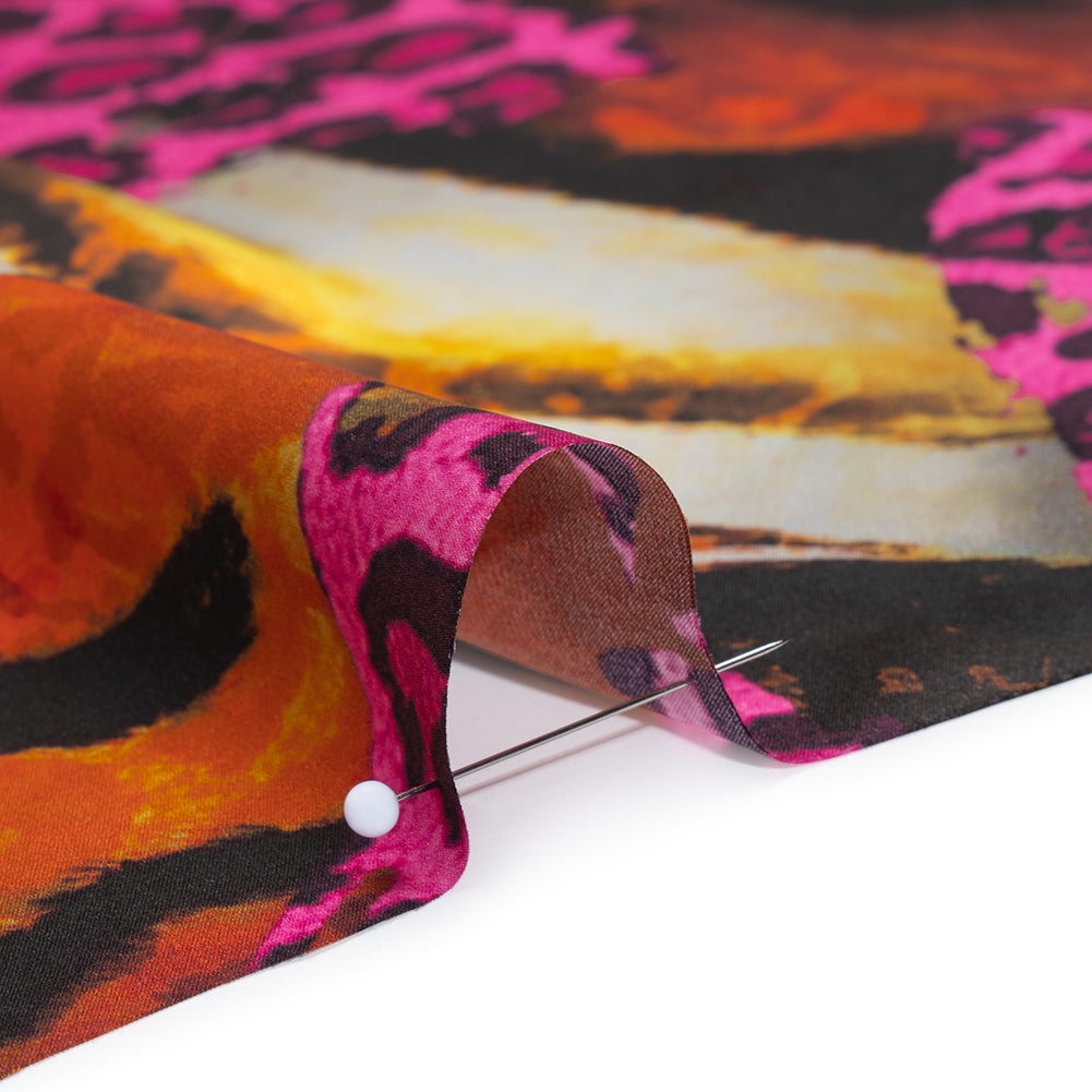 Silk Charmeuse Panel 16MM, Made in Italy - Hot Pink, Red and Beige Abstract Flow with Leopard Print Floral Silhouettes Silk Charmeuse Panel 16MM, Made in Italy - Hot Pink, Red and Beige Abstract Flow with Leopard Print Floral Silhouettes