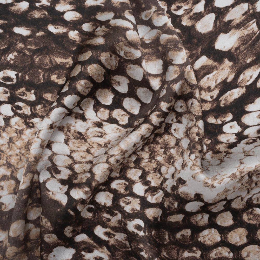 Silk Charmeuse Print 16MM, Made in Italy - Brown and Beige Giant Snakeskin Silk Charmeuse Print 16MM, Made in Italy - Brown and Beige Giant Snakeskin