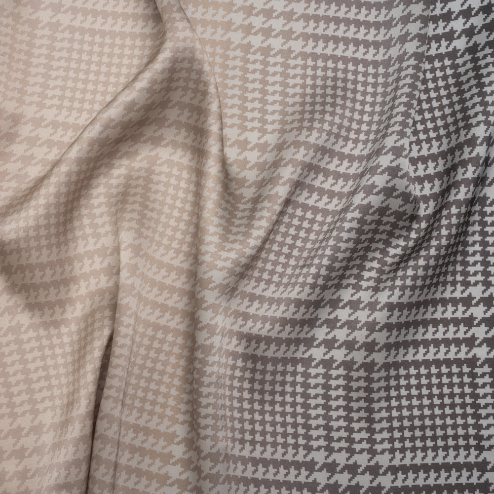 Silk Charmeuse Print 16MM, Made in Italy - Beige, Gray and Black Glen Check Ombre Silk Charmeuse Print 16MM, Made in Italy - Beige, Gray and Black Glen Check Ombre