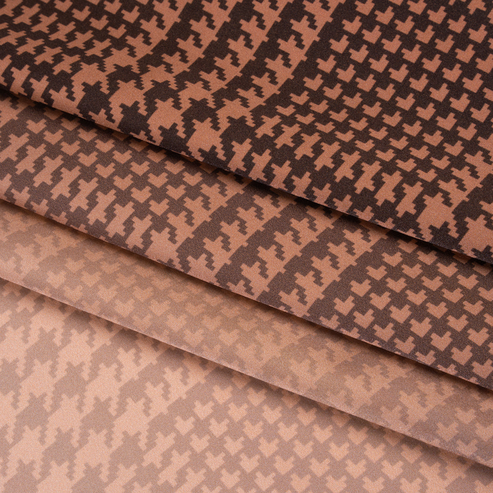 Silk Charmeuse Print 16MM, Made in Italy - Peachy Pink, Burnt Orange and Black Glen Check Ombre Silk Charmeuse Print 16MM, Made in Italy - Peachy Pink, Burnt Orange and Black Glen Check Ombre