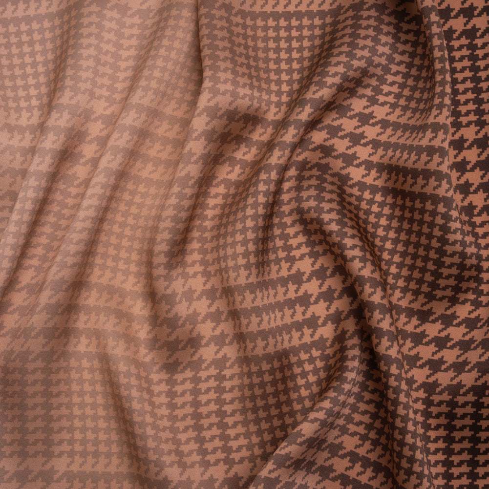 Silk Charmeuse Print 16MM, Made in Italy - Peachy Pink, Burnt Orange and Black Glen Check Ombre Silk Charmeuse Print 16MM, Made in Italy - Peachy Pink, Burnt Orange and Black Glen Check Ombre