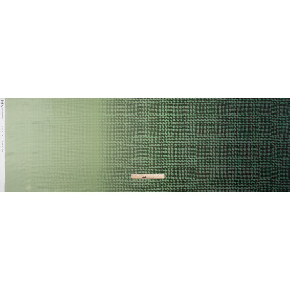 Silk Charmeuse Print 16MM, Made in Italy - Sage, Forest Green and Black Glen Check Ombre Silk Charmeuse Print 16MM, Made in Italy - Sage, Forest Green and Black Glen Check Ombre