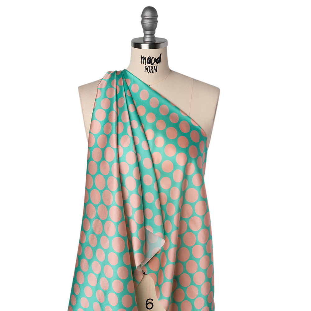 Silk Charmeuse Print 16MM, Made in Italy - Turquoise and Peach Polka Dot Gradients Silk Charmeuse Print 16MM, Made in Italy - Turquoise and Peach Polka Dot Gradients
