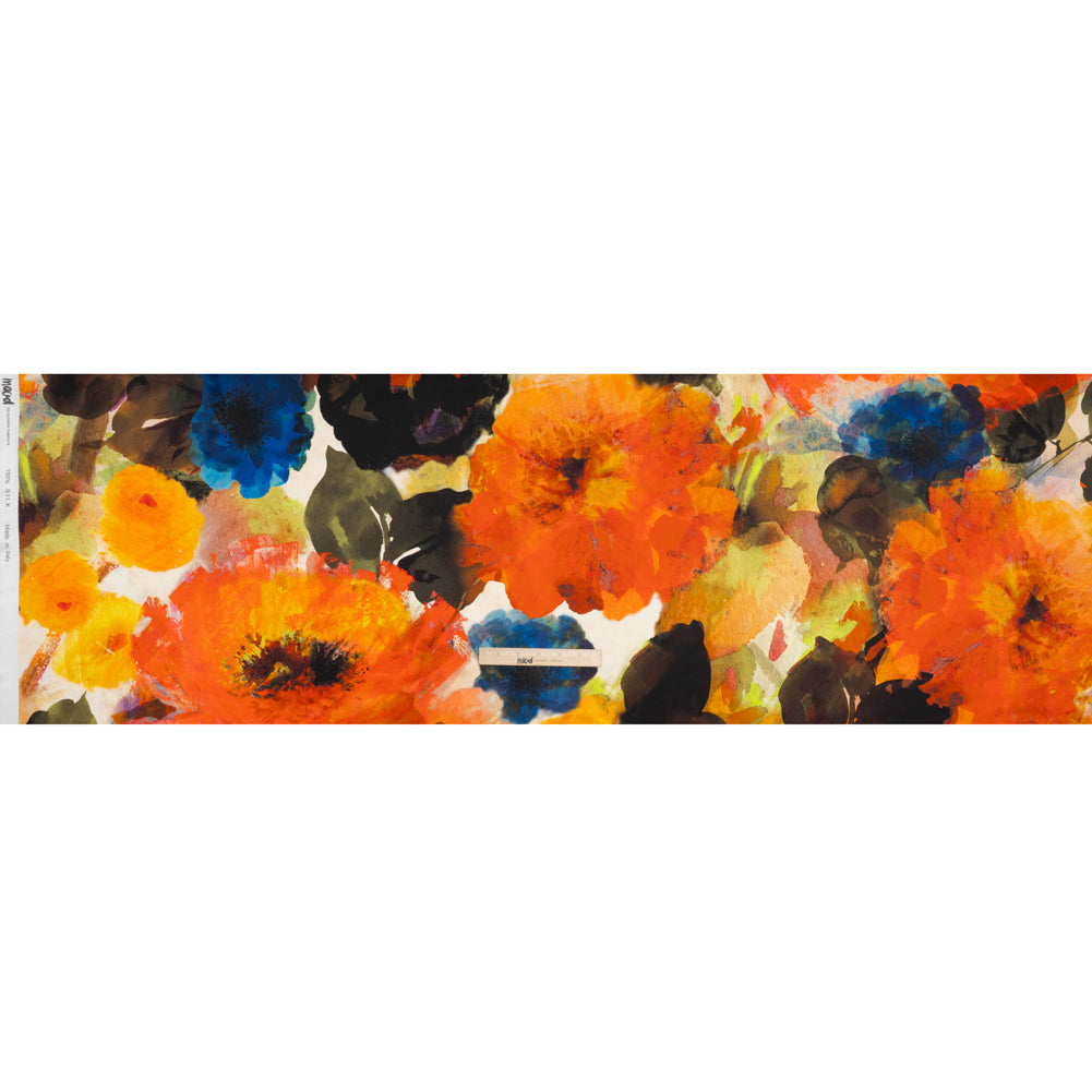 Silk Charmeuse Print 16MM, Made in Italy - Orange, Dark Green and Yellow Painterly Floral Silk Charmeuse Print 16MM, Made in Italy - Orange, Dark Green and Yellow Painterly Floral