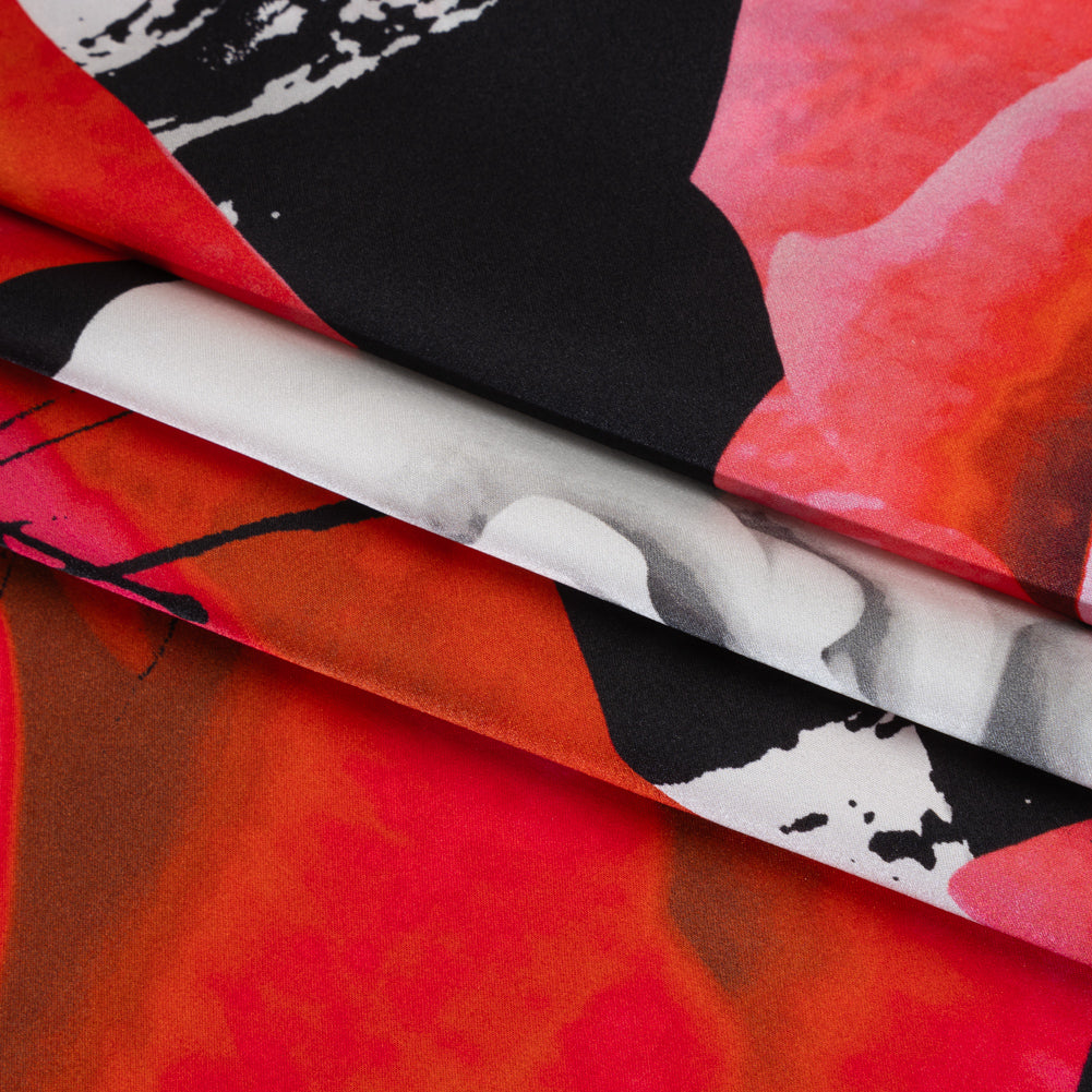 Silk Charmeuse Print 16MM, Made in Italy - Red, White and Black Rose Bouquet Silk Charmeuse Print 16MM, Made in Italy - Red, White and Black Rose Bouquet
